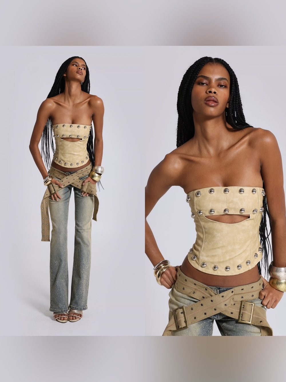 NWT JADED LONDON Vinta PU Leather Studded Corset Top